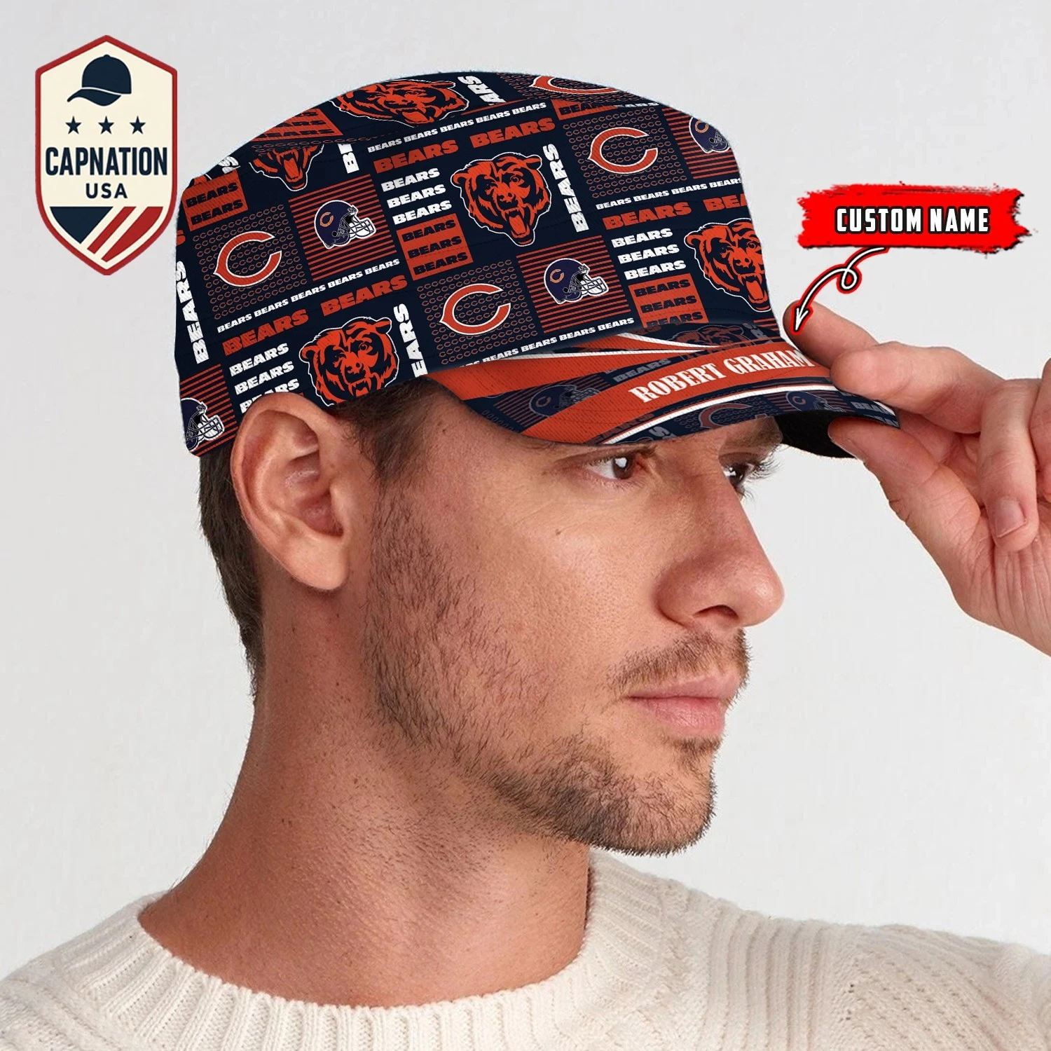 Chicago Teama Bears Custom Military Cap NF-L Flat Cap Baseball Cap Gift For Men