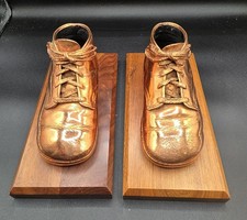 Vintage Copper Colored Bronze Baby Shoes on Bases Bookends