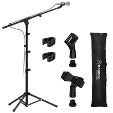 - Microphone Stand, Adjustable Collapsible Tripod Boom Mic Stands with Mic Cl...