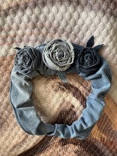 Upcycled Flower Rustic Denim Roses on Upcycled Denim stretch Headband