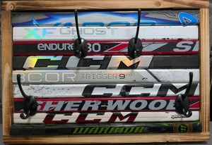 Hockey Stick CCM Sher-Wood Mixed Ends 4 Coat Rack MudRoom ManCave Bar Plaque