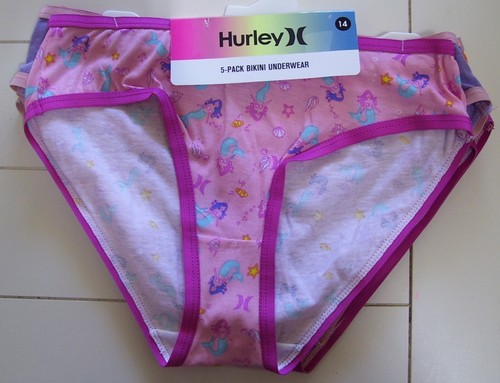 Girls Hurley 5 Pack Bikini Mermaid Print Solid Cotton Underwear Sz 8