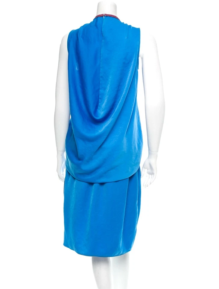 Carven 120177 Womens Sleeveless Fluid Ruched Casual Shift Dress Blue Size 42 - Image 4 of 4