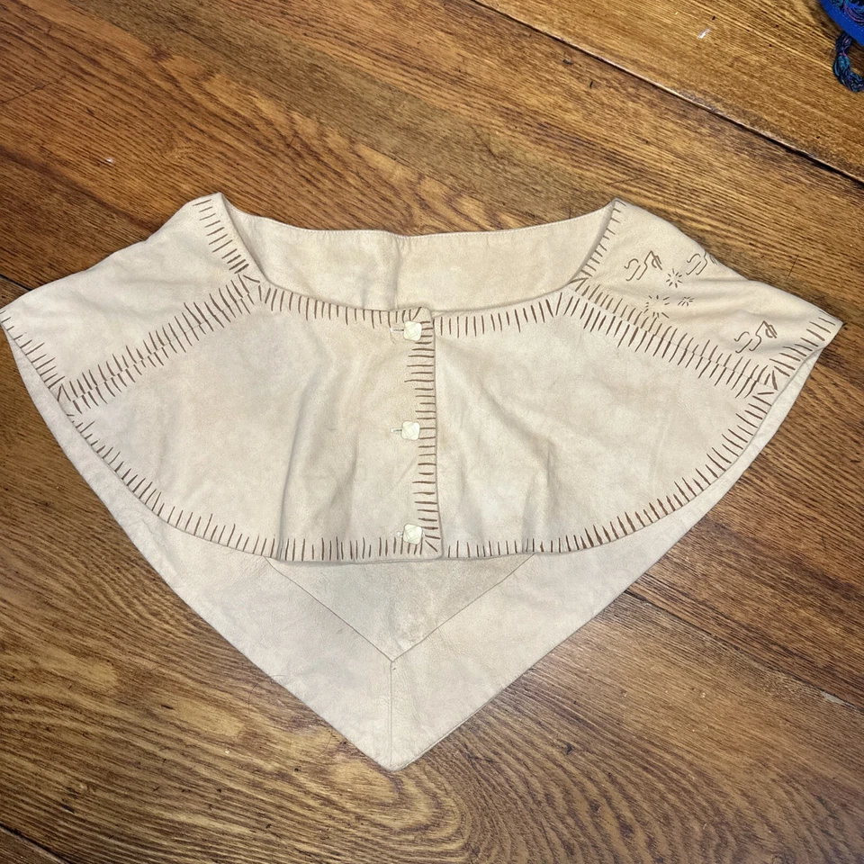 Poncho de gamuza de cuero nativo americano cuello chal cactus sol suroeste talla 8 Foto 2 de 4