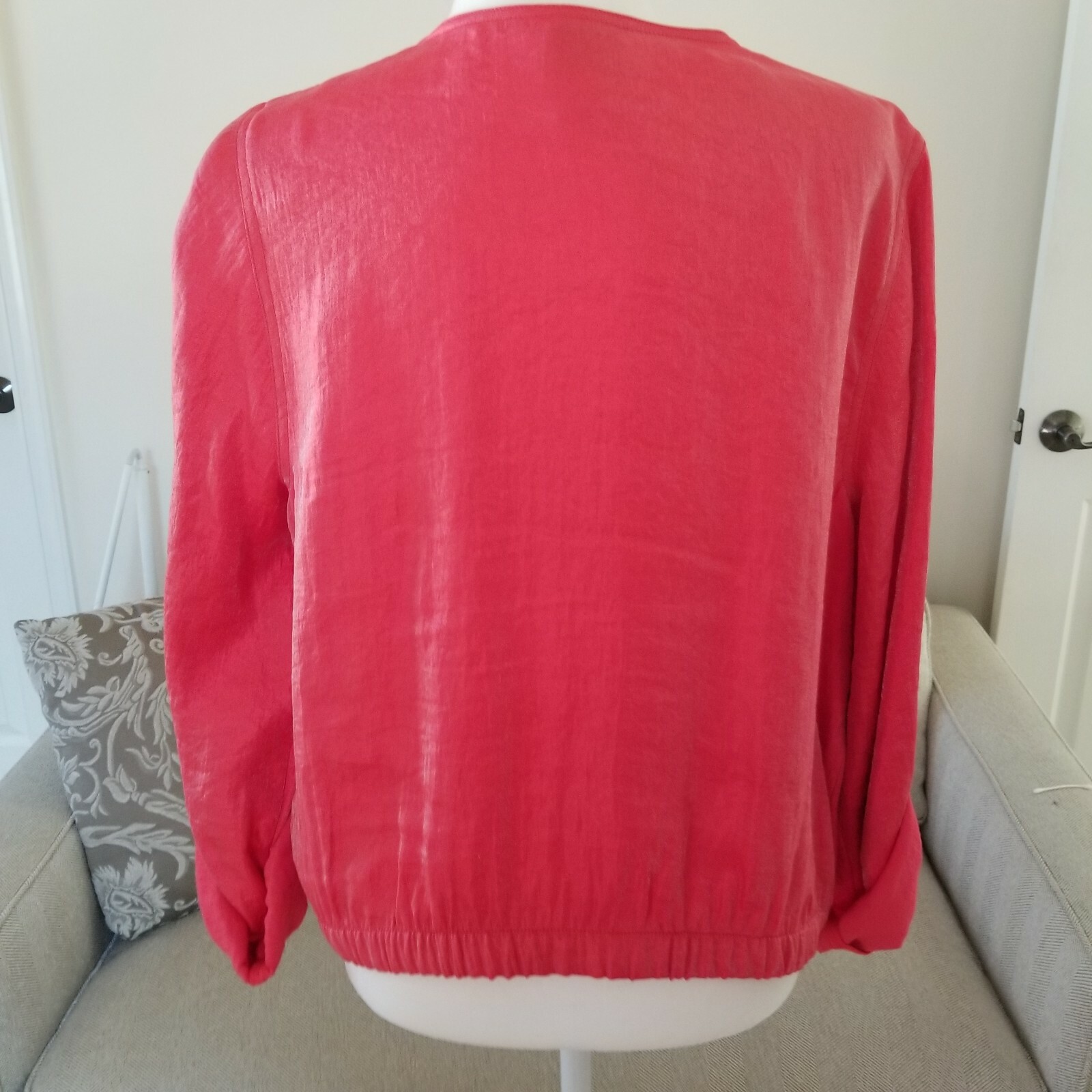 Ruby Rd Button Front Collarless Coral Orange Shee… - image 3