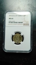 (1836) AH1223 Year 29 Turkey 20 Para NGC MS64 Nice Toning                   2378
