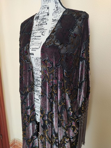 ❤️ZARA GELSO SETA VELLUTO PONCHO FRANGE VINTAGE KIMONO GIACCA CAFTANO M - Foto 13 di 22