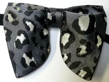 NEW Oversize Grey,Black Metallic Leopard Bow tie Vintage style 70s Wedding Prom