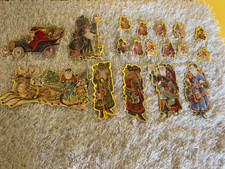 Santa Claus Cardboard Ornaments Vintage Good Condition.