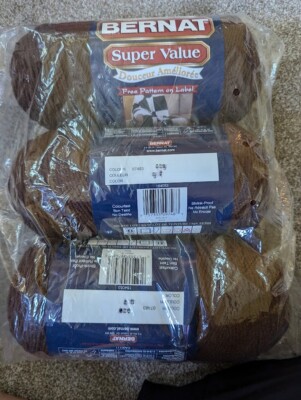 Bernat Super Value Yarn Lot 3 Skeins 7oz ea 100% Acrylic Worsted WALNUT