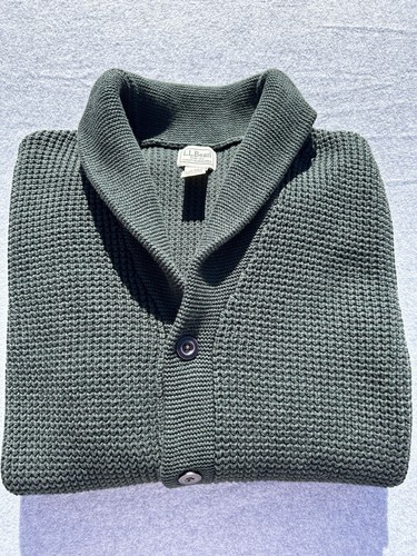 LL Bean Men's 100% Organic Cotton Waffle Sweater, Cardigan XL Dark Pine - Picture 18 of 20