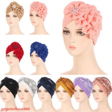 Indian Flower Hat Muslim Women Chemo Cap Turban Hijab Hair Loss Bonnet Wrap Head