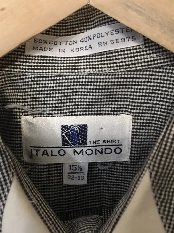 Italo Mondo Mens Sz 15 1/2 32/33 Button Up Dress Shirt French Cuffs Black White - Image 2 of 4