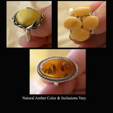 BALTIC HONEY BUTTERSCOTCH AMBER  STERLING SILVER MODERN or LILY HANDMADE RING