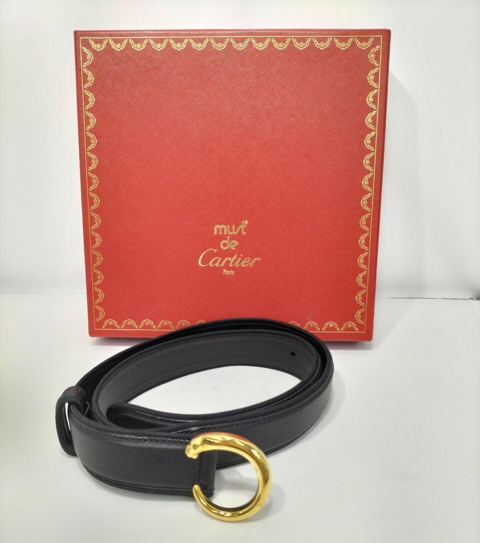 Must de Cartier Panthère Belt Golden Buckle Black Simple Elegant