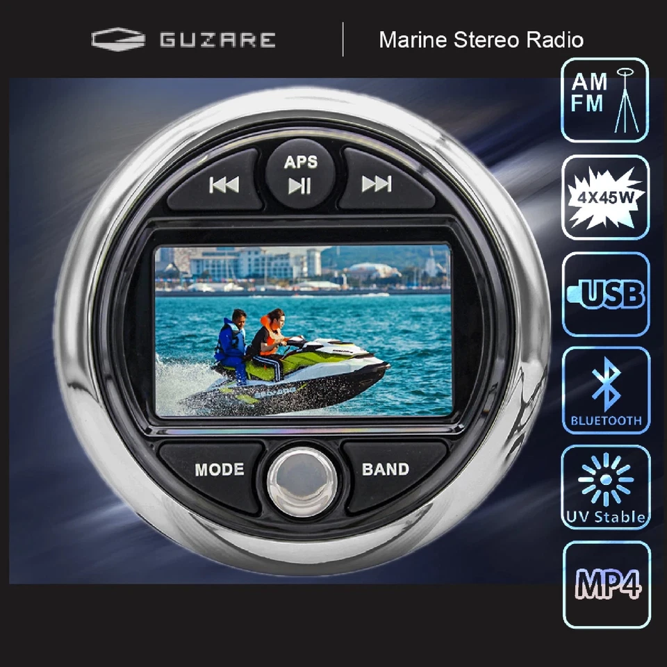 Waterproof Marine Audio Package w/ Boat Bluetooth Radio for ATV UTV RV UV Yacht - Image 2 of 4