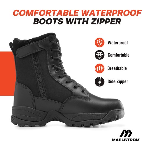 Black Waterproof Boots Military Tactical Work Boots Hiking Motorcycling Boots - Afbeelding 6 van 10