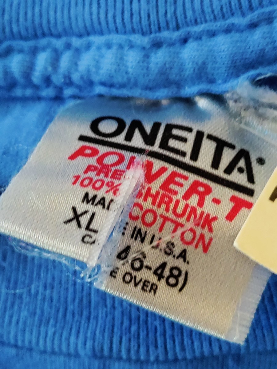 Vtg Oneita XL Blue Los Angeles Single Stitch Cotton Crewneck Tee