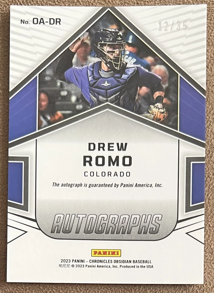 Drew Romo 2023 Chronicles Obsidian Orange Autograph #OADR /35 Rookie Parallel - Image 2 of 2