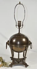 Vintage 26" Heavy Metal Aged Patina Globe Urn Sphere w/ Ring Handles Table Lamp