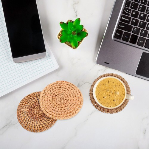 6 Pezzi Sottobicchieri da Tè in Rattan Ufficio Tazza -Sottobicchieri per Tavolino - Foto 7 di 11