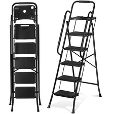 5 Step Ladder Folding Step Stool for Adults with Tool Platform & Safety Locking 