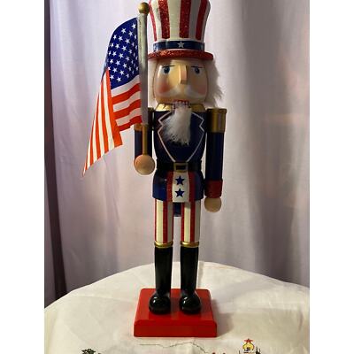 Christmas / Holiday Wooden 14 inch Nutcracker  Uncle Sam , Red, White and Blue 