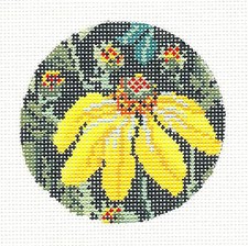 Yellow Echinacea Flower 3" 18 mesh Needlepoint Ornament Canvas HP Whimsy grace