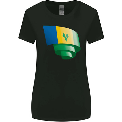 Curled Saint Vincent and Grenadines Flag Football Womens Wider Cut T-Shirt