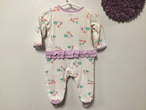 Carters Baby Girl Footed Pajamas Size 3 to 6 Month White Purple Animal Print 64 - Picture 2 of 3