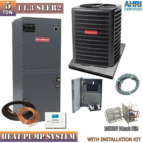 Goodman 5 Ton 14 SEER2 HEAT PUMP Air Handler System With Install Kit Goodman 5 ton 14 seer2 heat pump air handler system with install kit