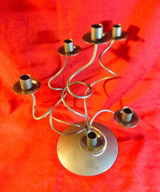 MCM GREY MIDCENTURY Poland MODERNIST CANDLE Holder Metal CANDELABRA