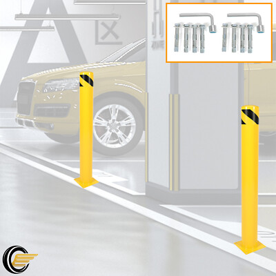 2PCS 42'' H 5'' D Safety Bollard Steel Bollard Post Yellow Pipe Barrier w/Bolt