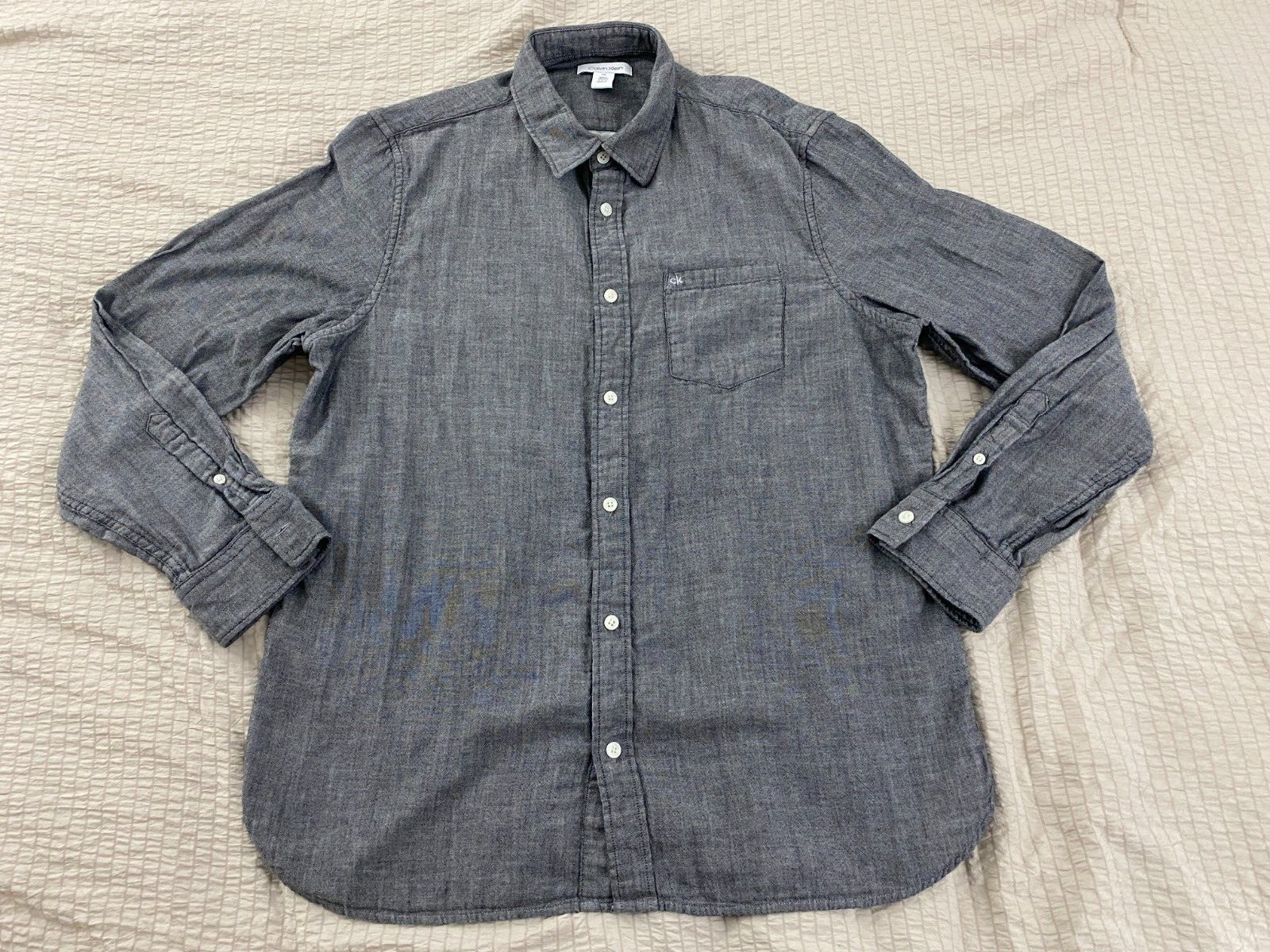 Calvin Klein Mens Shirt Large Blue Button Up Long Sleeve