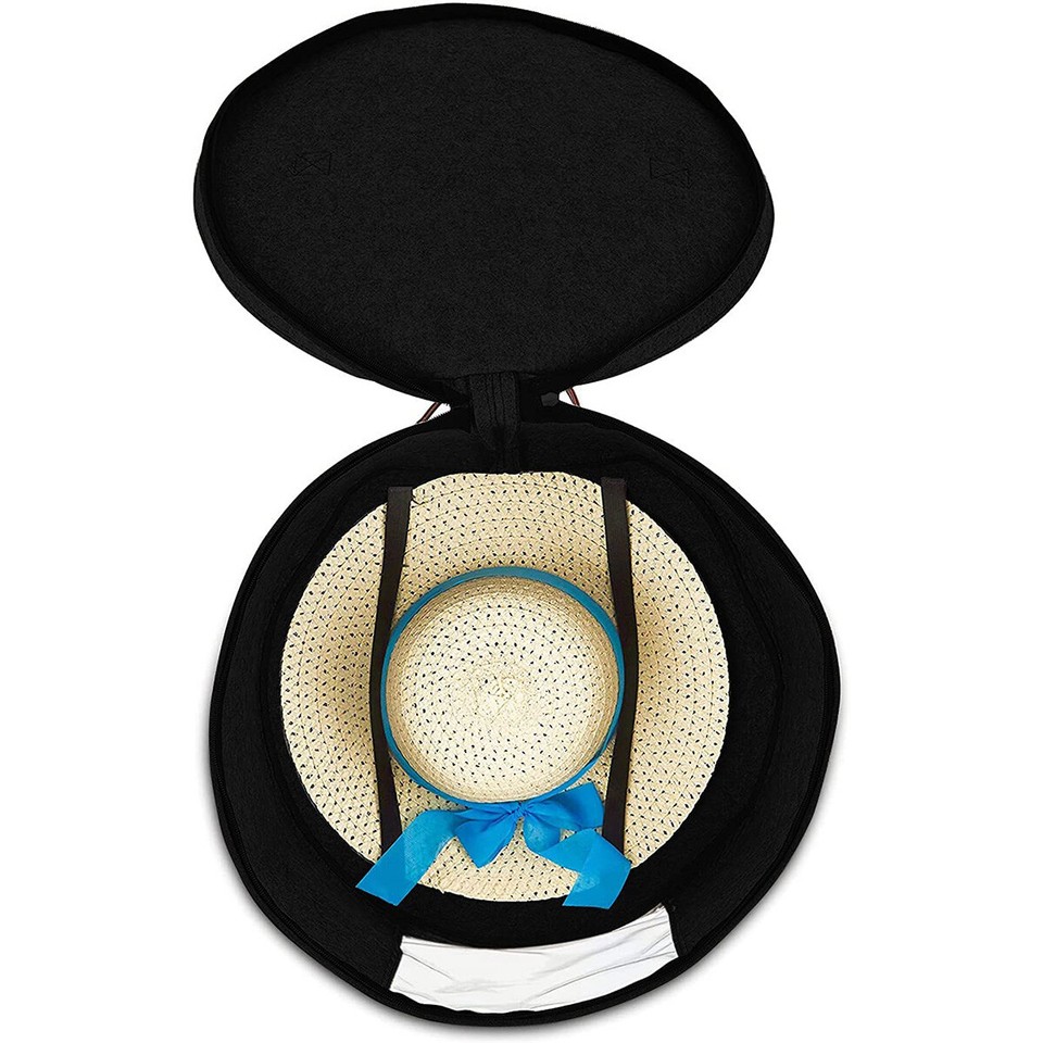 Hat Box 17x17x10in Gray/Black Felt Hat Storage Container Round Foldable