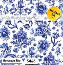 (5463) TWO Paper BEVERAGE / COCKTAIL Decoupage Art Craft Napkins - BLUE FLORAL