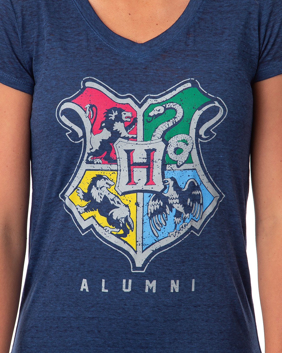 Harry Potter Womens' Hogwarts Crest Alumni V-Neck Burnout T-Shirt, X-Small