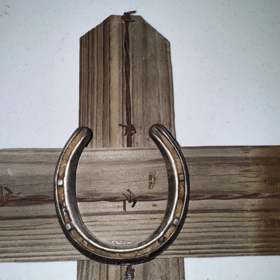 Western Horseshoe Cross Cowboy Church Rustic Horse Lover Gift 21" Handmade - Image 3 of 4