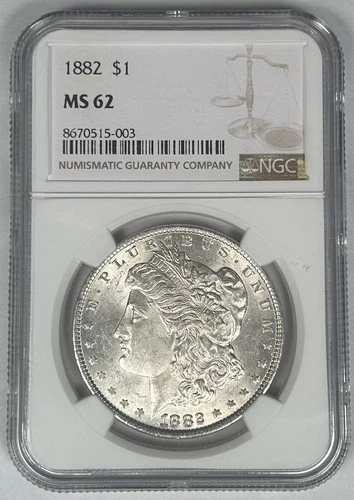 1882 Morgan Silver $1 Dollar Coin NGC MS 62
