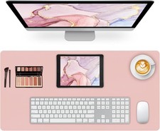 Leather Desk Pad Mat, Computer Pink Desk Mat Non-Slip, PU Large Mouse Pad for De