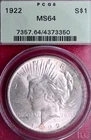PCGS MS-64 OGH! 1922 PEACE DOLLAR IN VINTAGE GREEN LABEL SLAB