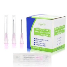 100 Pack 18 Ga 25mm 1IN Disposable Needles Wrapped