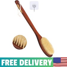 Wooden Bath Brush with Stiff Sisal Bristles Long Handle for Shower Back Scrub...