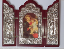 Trittico Sacro "Madonna dell'Uva" in Argento 925 e Legno Pregiato