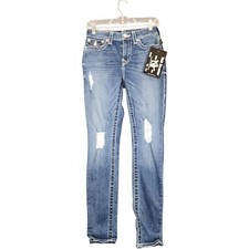 True Religion Jennie Curvy Mid Rise Skinny Jeans Distressed Super T Blue Size 28