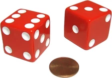 Set of 2 D6 25Mm Large Opaque Jumbo Dice - Red with White Pips