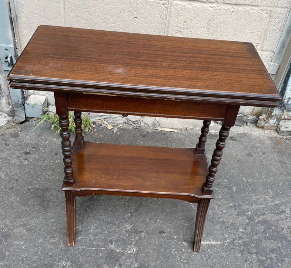 ZS Antique Walnut Wood Extendable Side or End Table Spindle Legs - Image 3 of 4