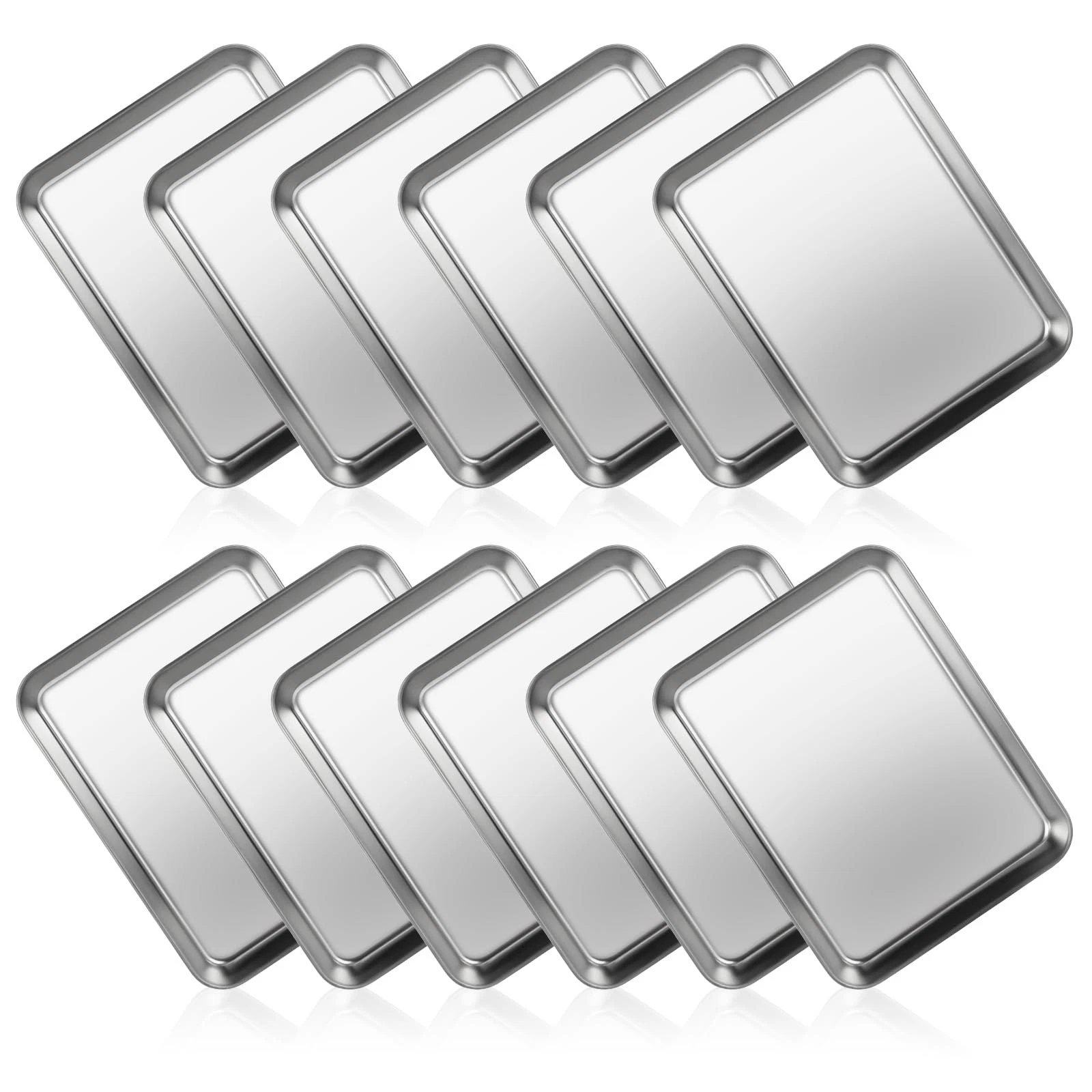 12PCS Stainless Steel 1/8 Sheet Pan, Nonstick Small Cookie Sheet, Small Bakin...