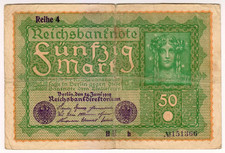 1919 Germany 50 Mark 151366 Reichbanknote Paper Money Banknotes Currency