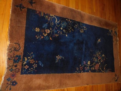 antique art deco Chinese rug approx . 4 feet by 6 feet some wear